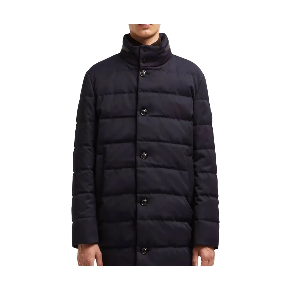 Moncler Stijlvolle wollen jas met verborgen capuchon Blue Heren