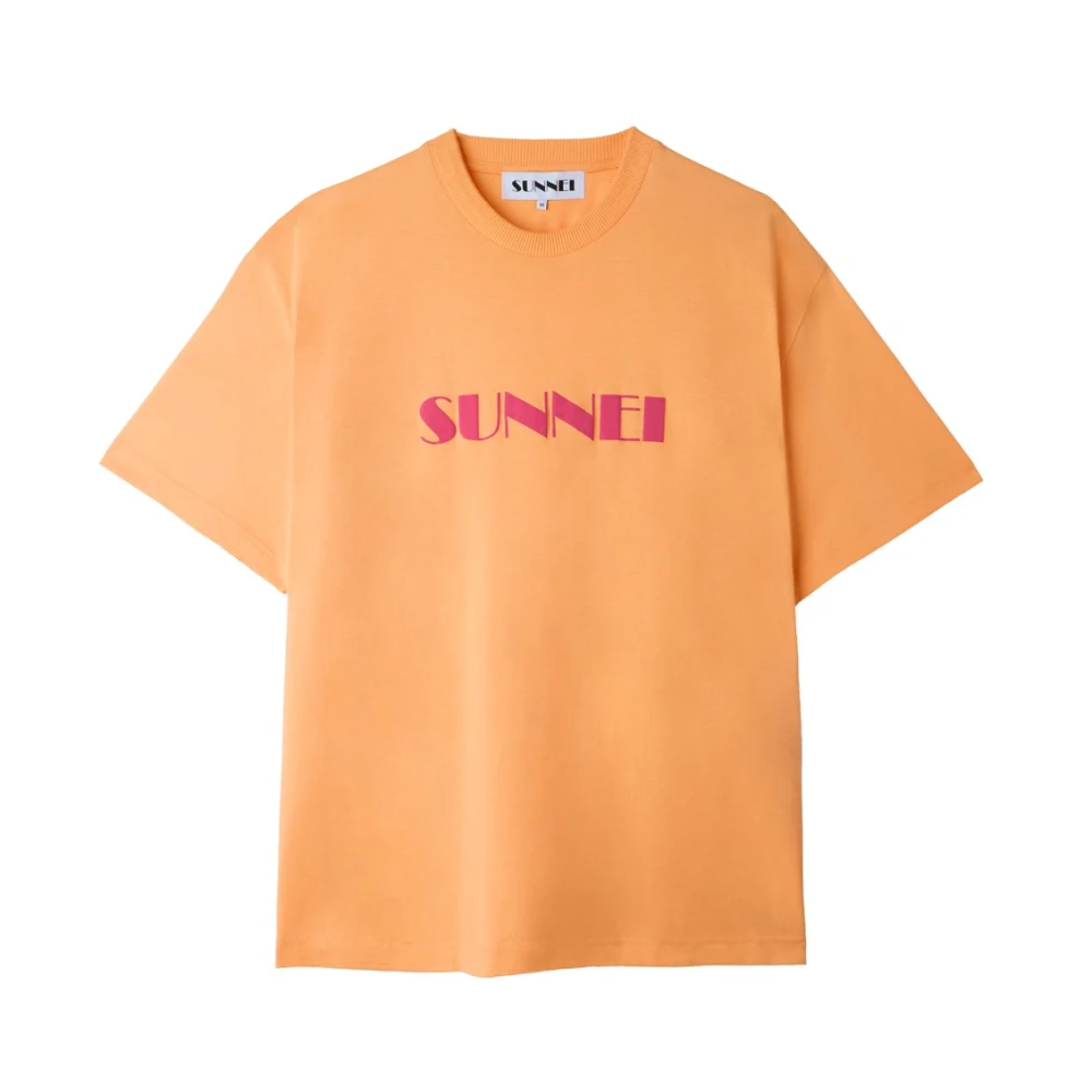 Sunnei Paarse Logo Spray T-Shirt Orange Heren