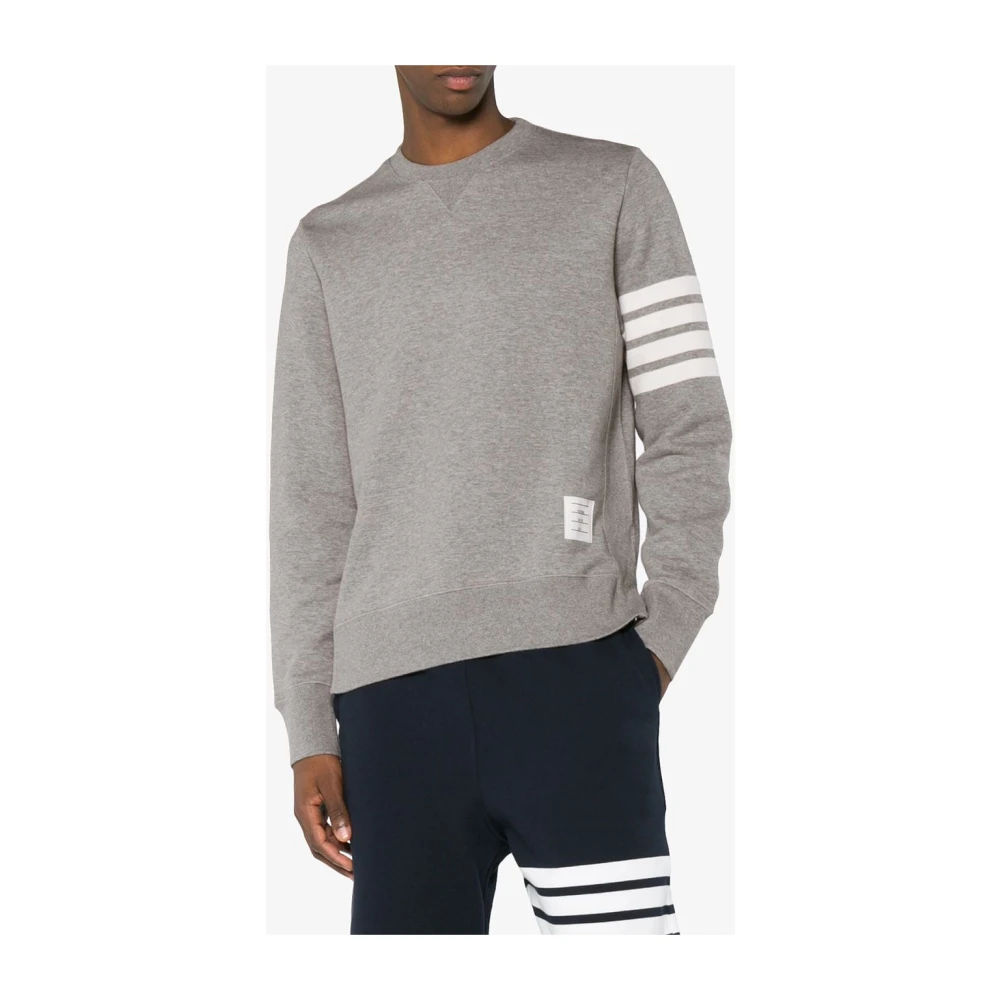 Thom Browne Grijze Crew Neck Sweater met 4-Bar Stripe Gray Heren