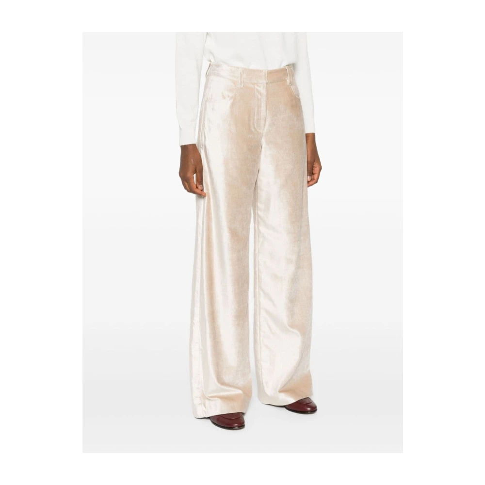BRUNELLO CUCINELLI Fluwelen Wijde Pijp Broek Beige Dames