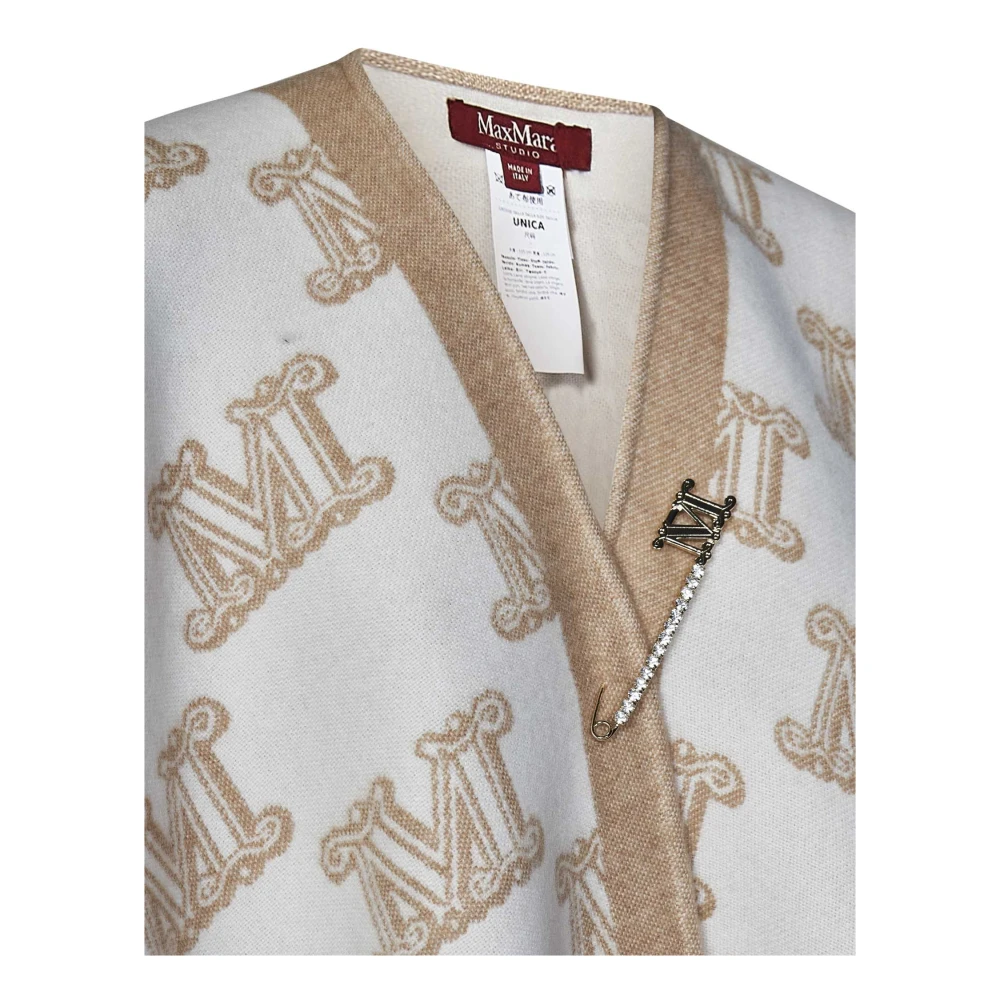 Max Mara Witte Wol Jacquard Poncho Buitenkleding Multicolor Dames