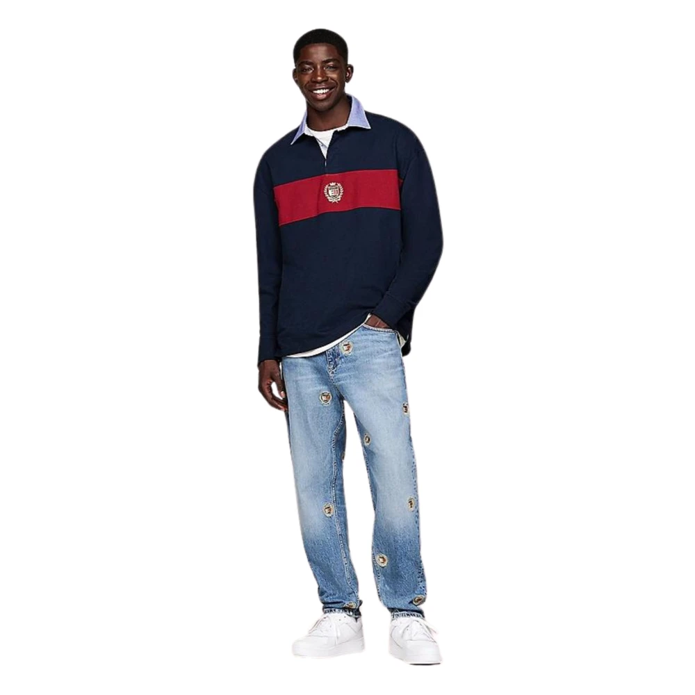 Tommy Hilfiger Vervaagde Denim Jeans met Geborduurde Patches Blue Heren