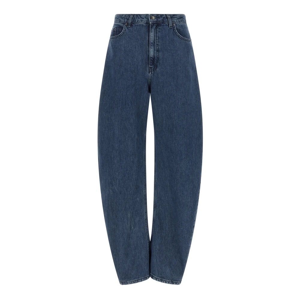 Rotate Birger Christensen Blue Wide Jeans, Female, W26, Draped Barrel Leg Jeans