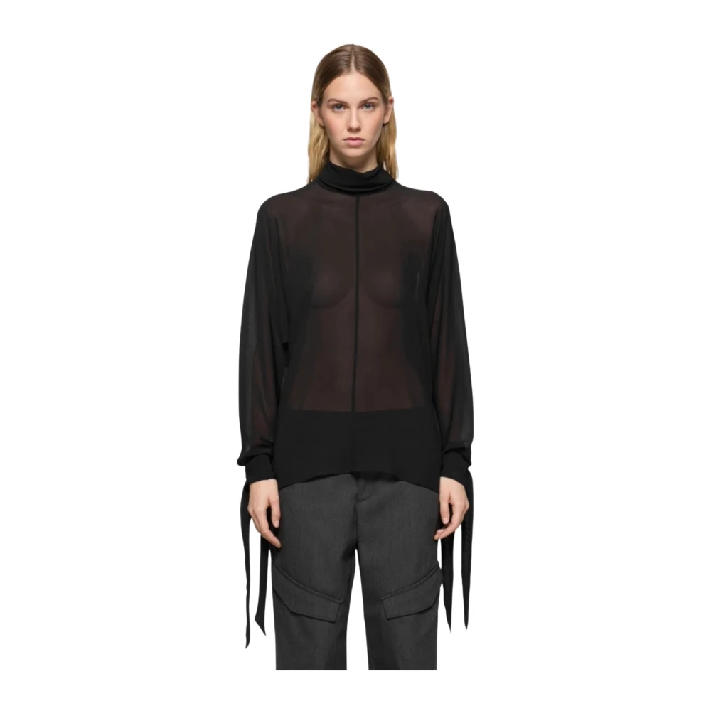 Dondup Creponne Regular Shirt met Raglanmouwen Black Dames