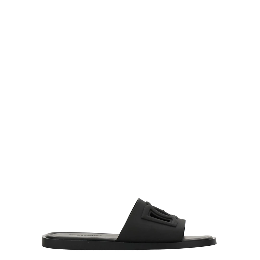 Dolce & Gabbana Men's Black Sliders, 8 Uk, Rubber Beachwear Sliders