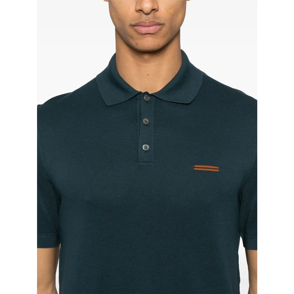 Ermenegildo Zegna Katoenen Polo Shirt met 3 Knopen Blue Heren