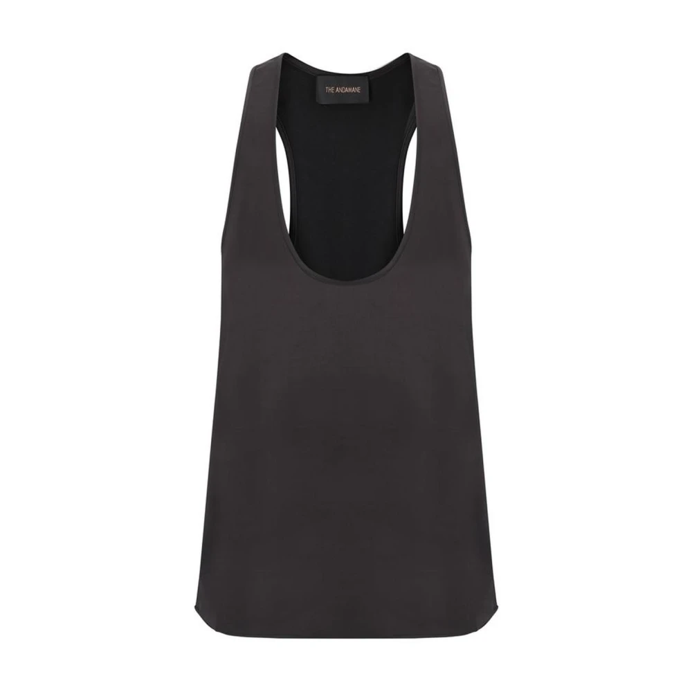 Andamane Monochrome Mouwloze Top met Voorkant Ontwerp Black Dames