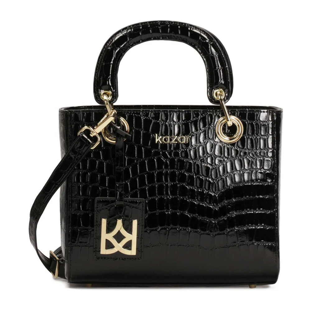 Kazar Elegante leren handtas met handgrepen geaccentueerd door print Black Dames