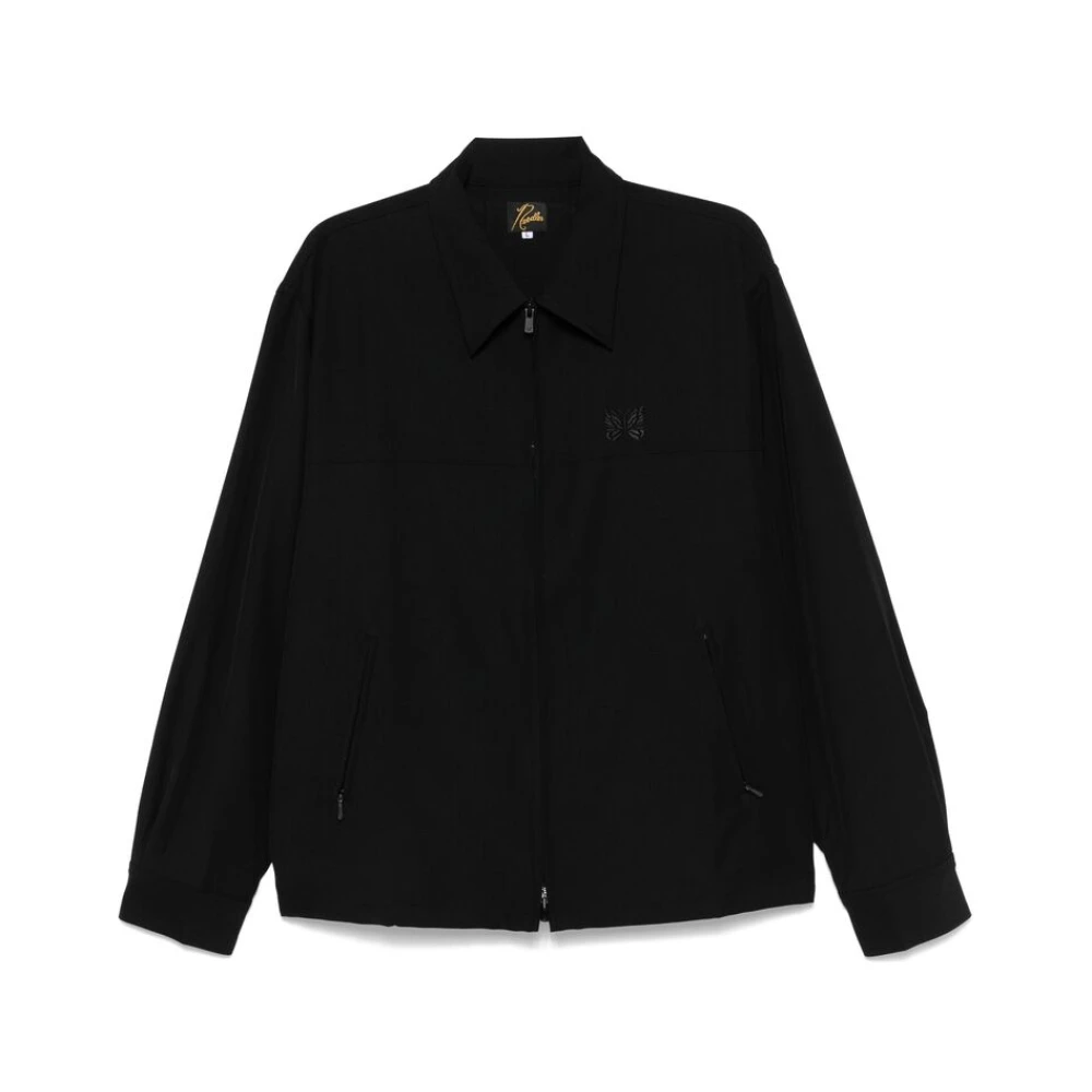 Needles Zwarte Jas met Rits en Logo Borduursel Black Heren
