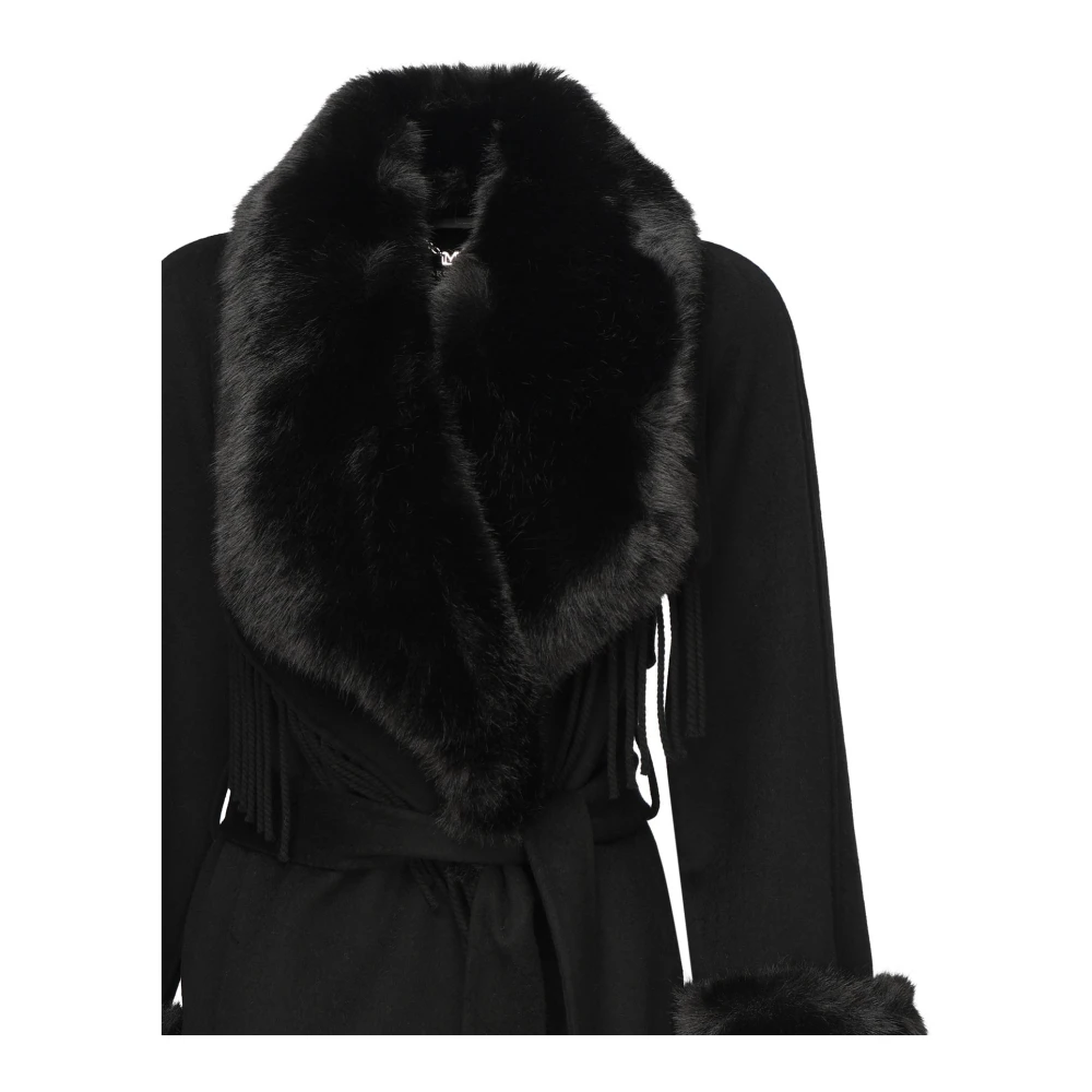 Guess Zwarte Nep Bont Geriemde Jas Black Dames