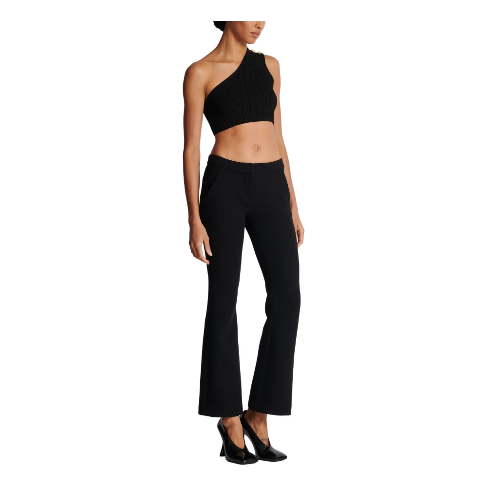 Balmain Dubbele Crepe Uitlopende Broek Black Dames