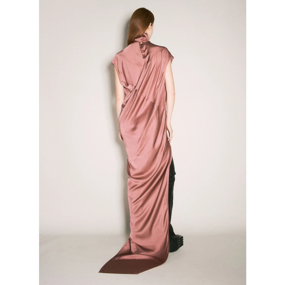 Rick Owens Zijden Maxi Jurk met Gedrapeerd Paneel Pink Dames