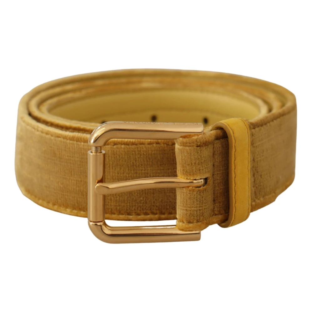 Dolce & Gabbana Women's Yellow Belts,, Luxury Velvet Belt With Gold Buckle Medium