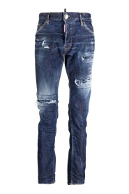 Slim-Fit Distressed Indigo Blaue Jeans