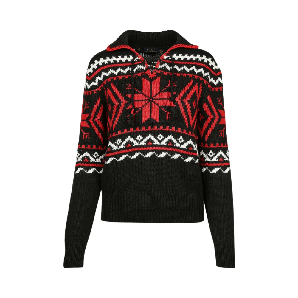 Polo Ralph Lauren Rode Sneeuwvlok Trekkoord Voorkant Trui Multicolor Dames