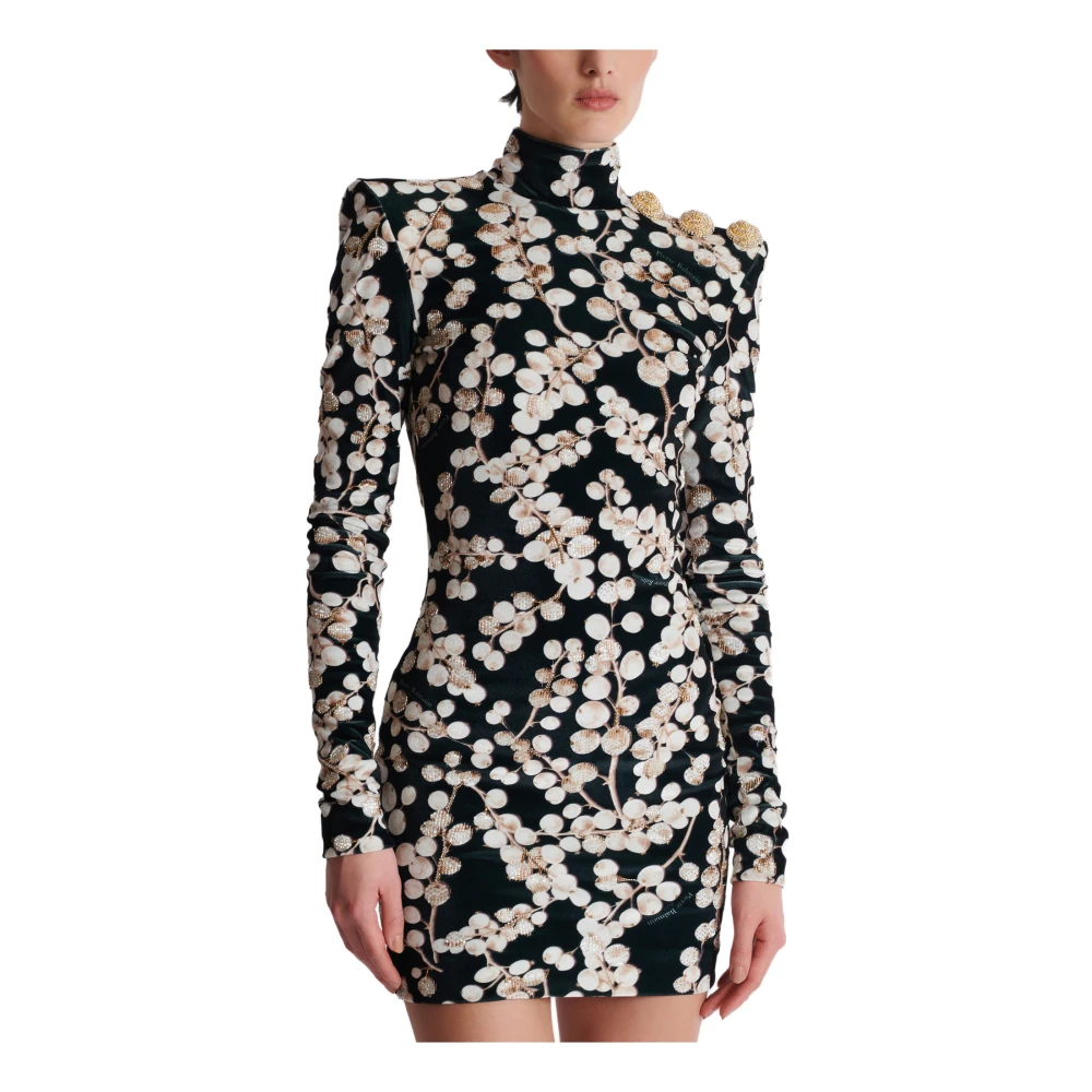 Balmain Fluwelen jurk met open rug en rode bessenprint Black Dames