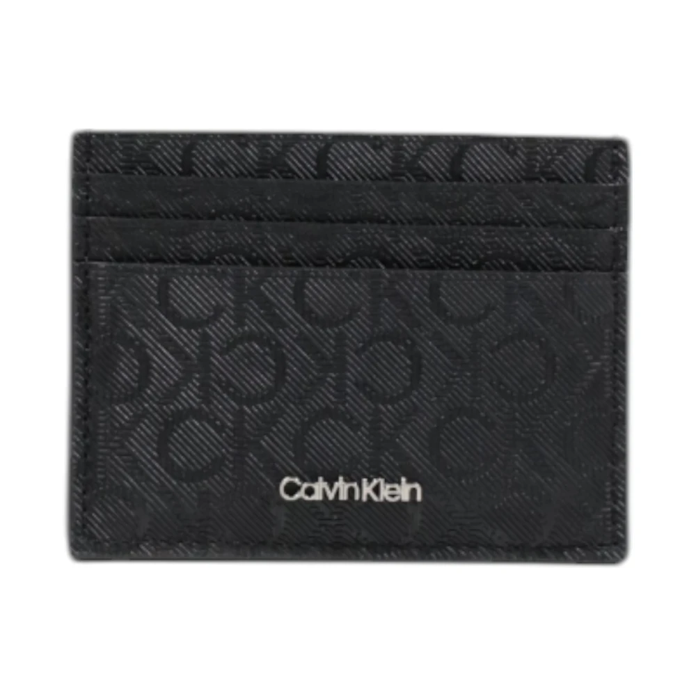 Calvin Klein Zwarte Leren Monogram Kaarthouder Portemonnee Black Heren