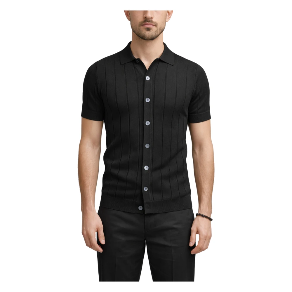 Gran Sasso Mannelijk Zwart Truien & Vesten Heren, M, Katoen, Kort Gebreid Shirt Met Mouwen