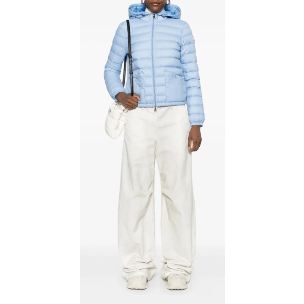 Moncler Gewatteerd Pastelblauw Jack met Rits Blue Dames