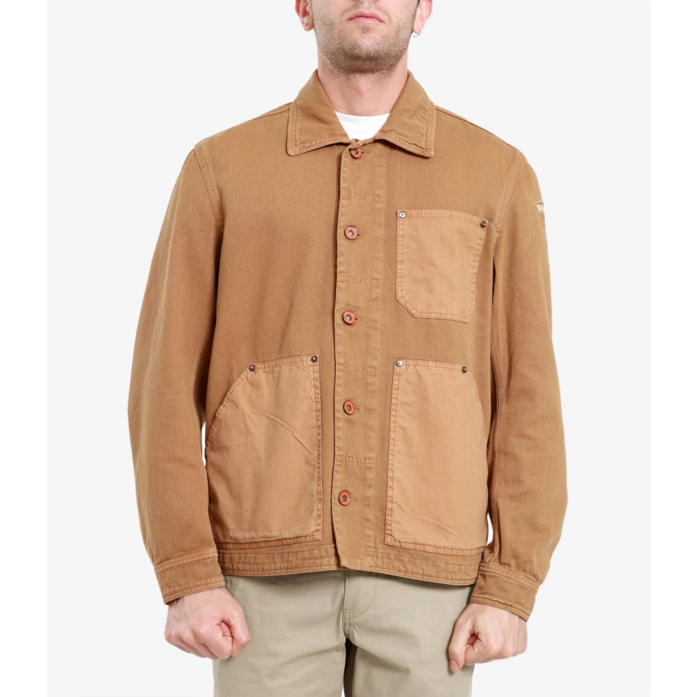 Blauer Kameel Nylon Jas met Kraag Brown Heren