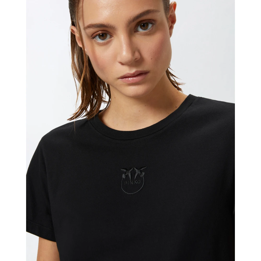 pinko Zwarte Love Birds Geborduurd T-shirt Black Dames