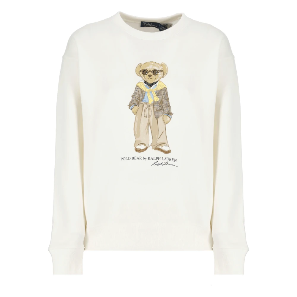 Ralph Lauren Nevis Katoenmix Crewneck Sweatshirt met Polo Bear Grafisch White Dames