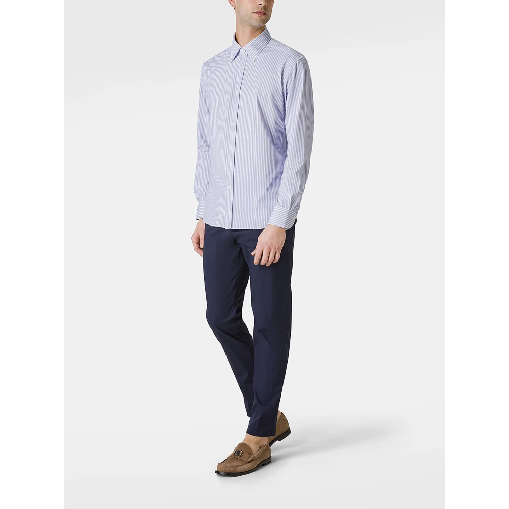 Xacus Gestreept Overhemd Wit & Lichtblauw Blue Heren