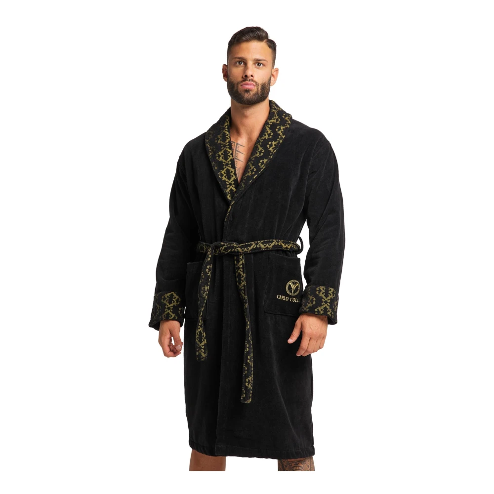 carlo colucci Gouden Velours Jacquard Badjas Black Heren
