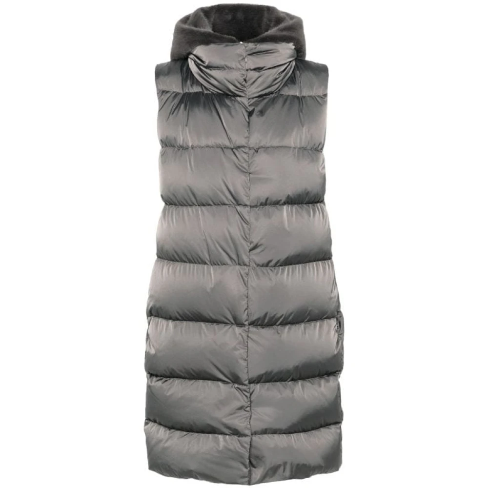 Herno Gewatteerd antraciet capuchon bontvest Gray Dames