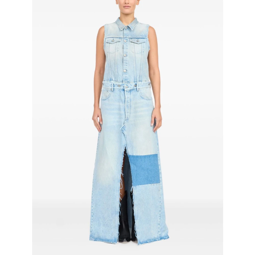 MM6 Maison Margiela Heldere Blauwe Knoopjurk met Zakken Blue Dames