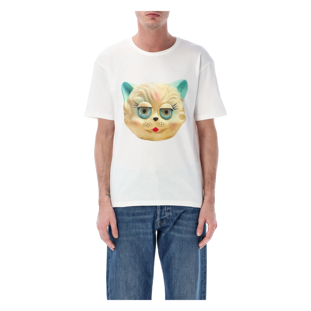 Valentino Garavani White T-Shirts, Male, M, Cotton T-Shirt With Le Chat De La Maison
