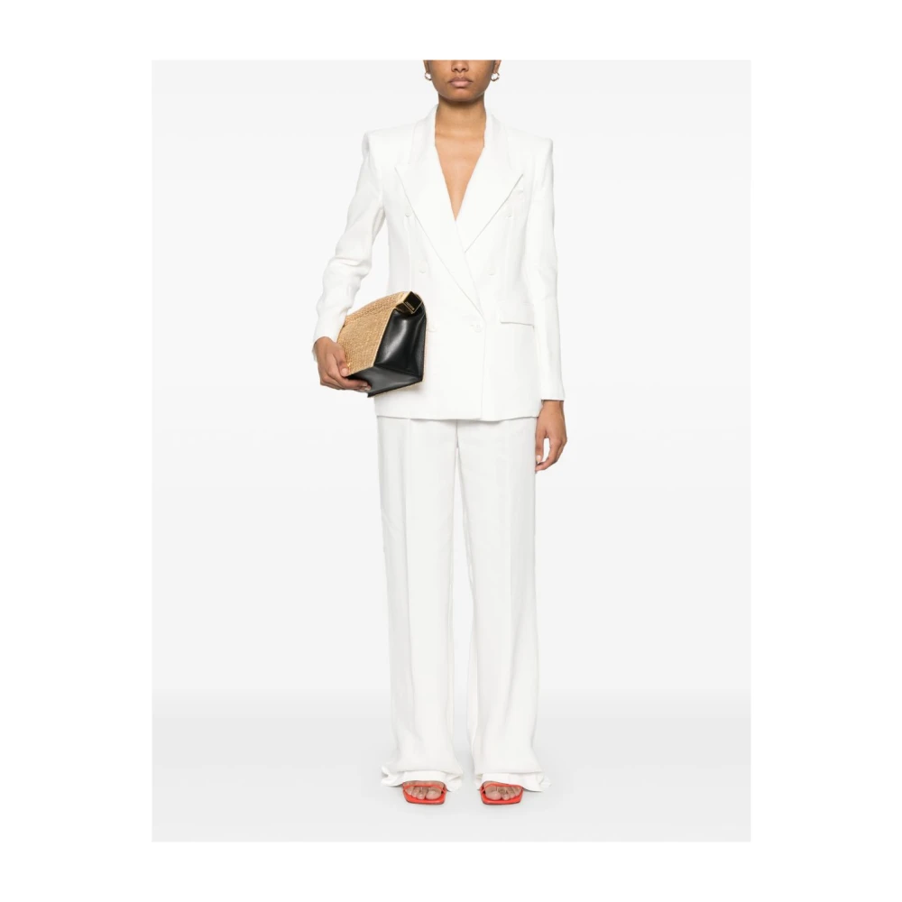 Elisabetta Franchi Witte Double-Breasted Jas met Klepzakken Beige Dames