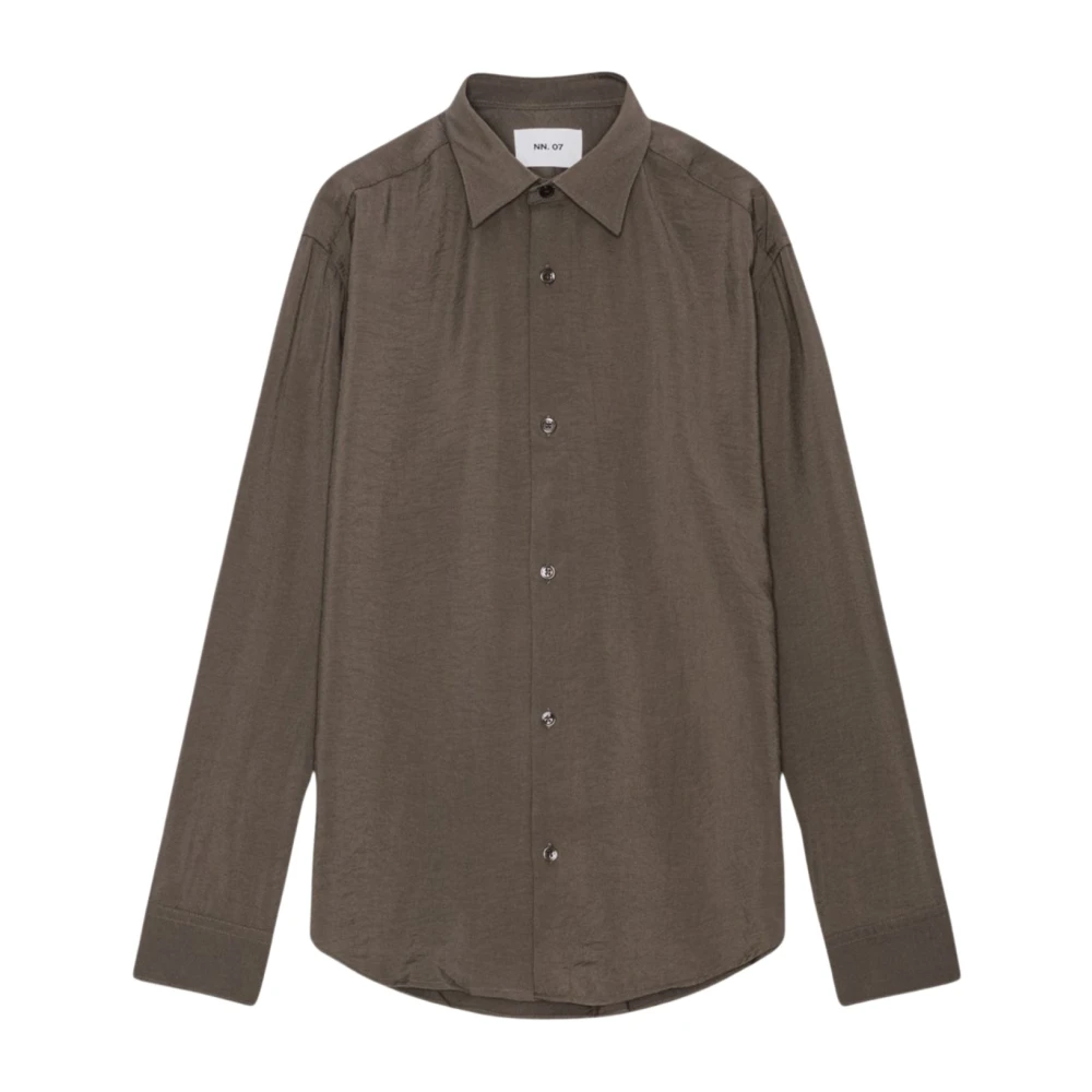 Nn07 Gedrukte Twill Button-Up Shirt Brown Heren