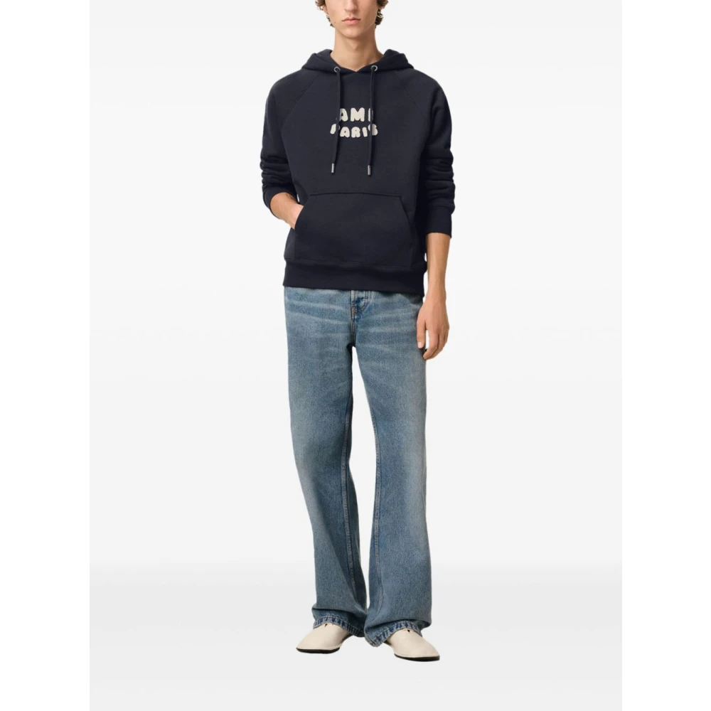 Ami Paris Blauwe trui met capuchon en zak Blue Heren
