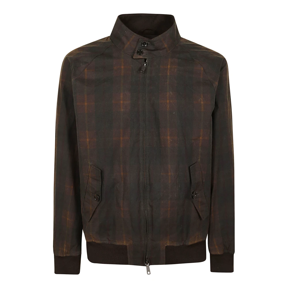 Baracuta Geruite katoenen jas met geribbelde details Brown Heren