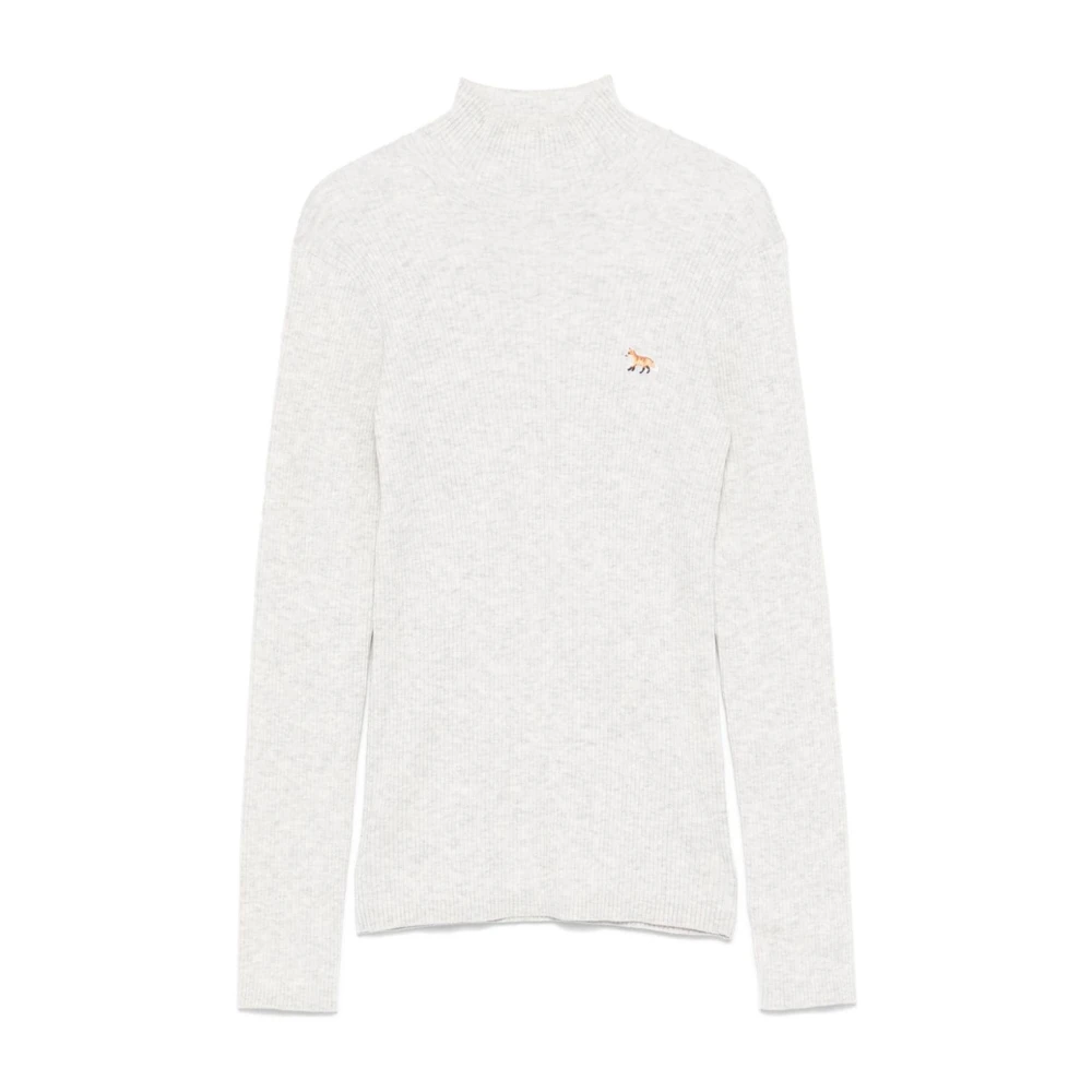Maison Kitsuné Grijze Geribbelde Gebreide Trui Baby Fox Gray Dames