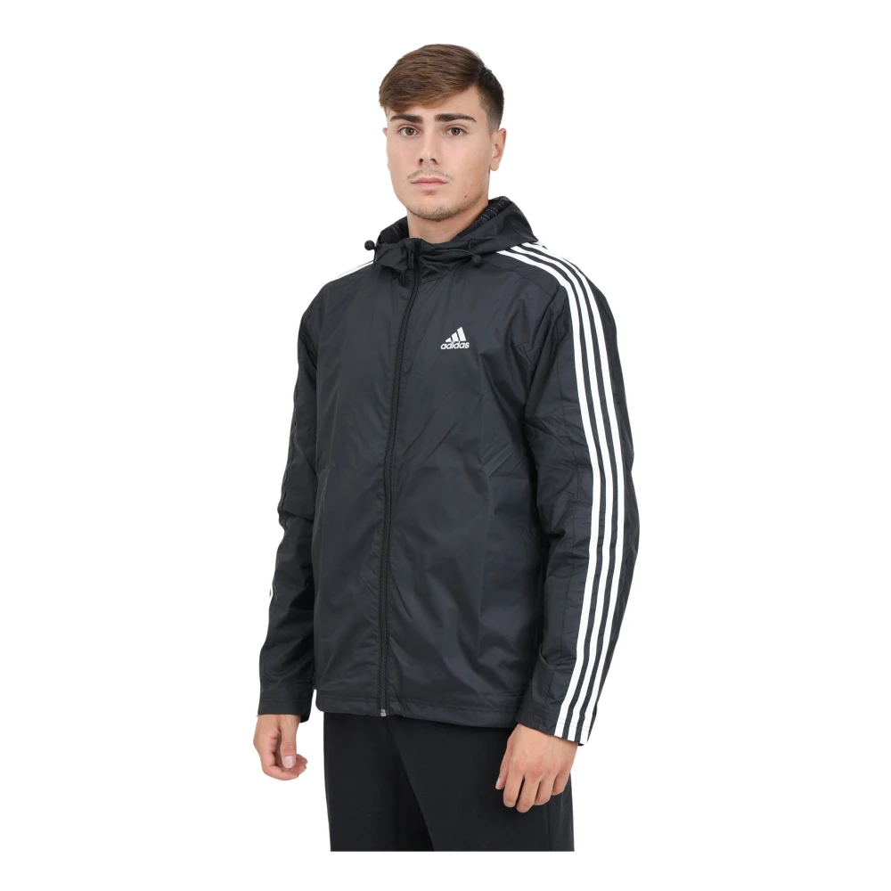 Adidas Zwarte Essentials 3-Stripes Geweven Jas Black Heren