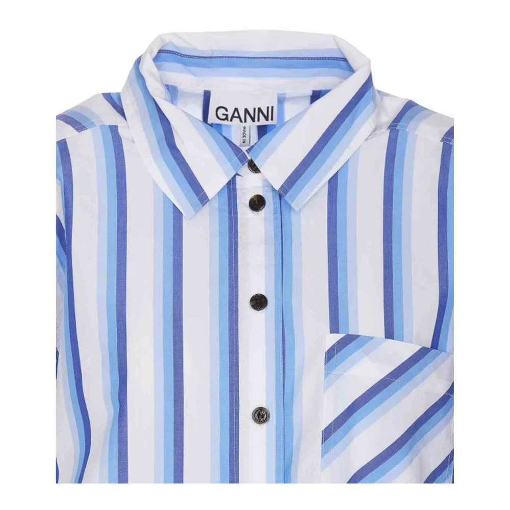 Ganni Gestreept Katoenen Overhemd met Logodetail Blue Dames