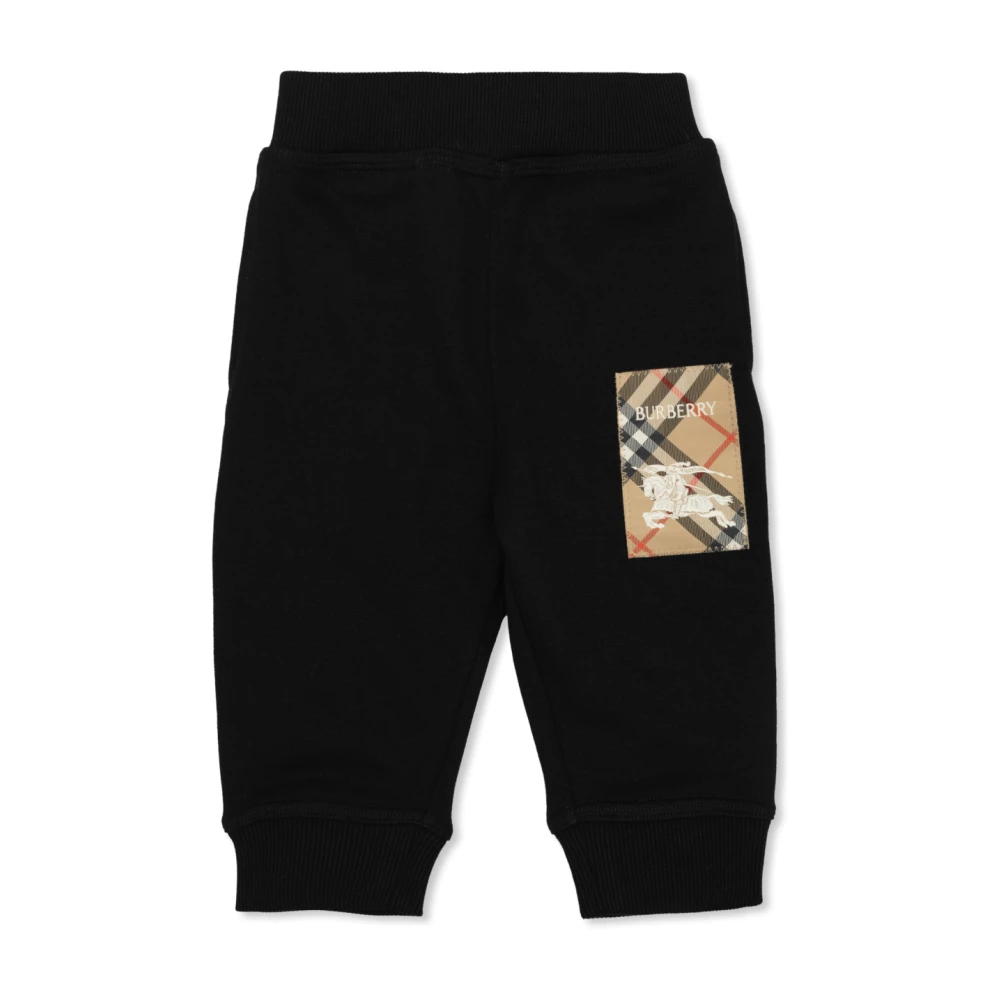 Burberry Unisex Kids Black Sweatpants, 12 M, Joggers With Logo Patch