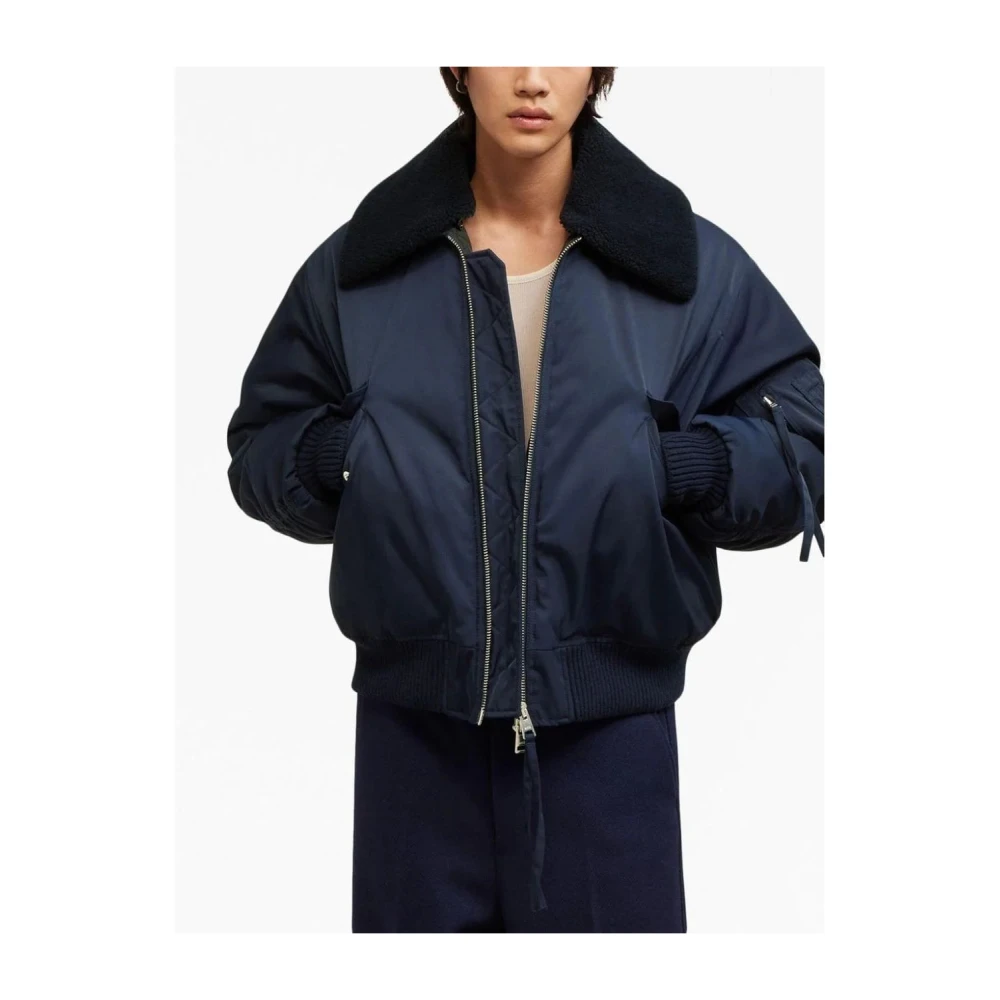 Ami Paris Shearling Kraag Navy Bomber Jas Blue Heren