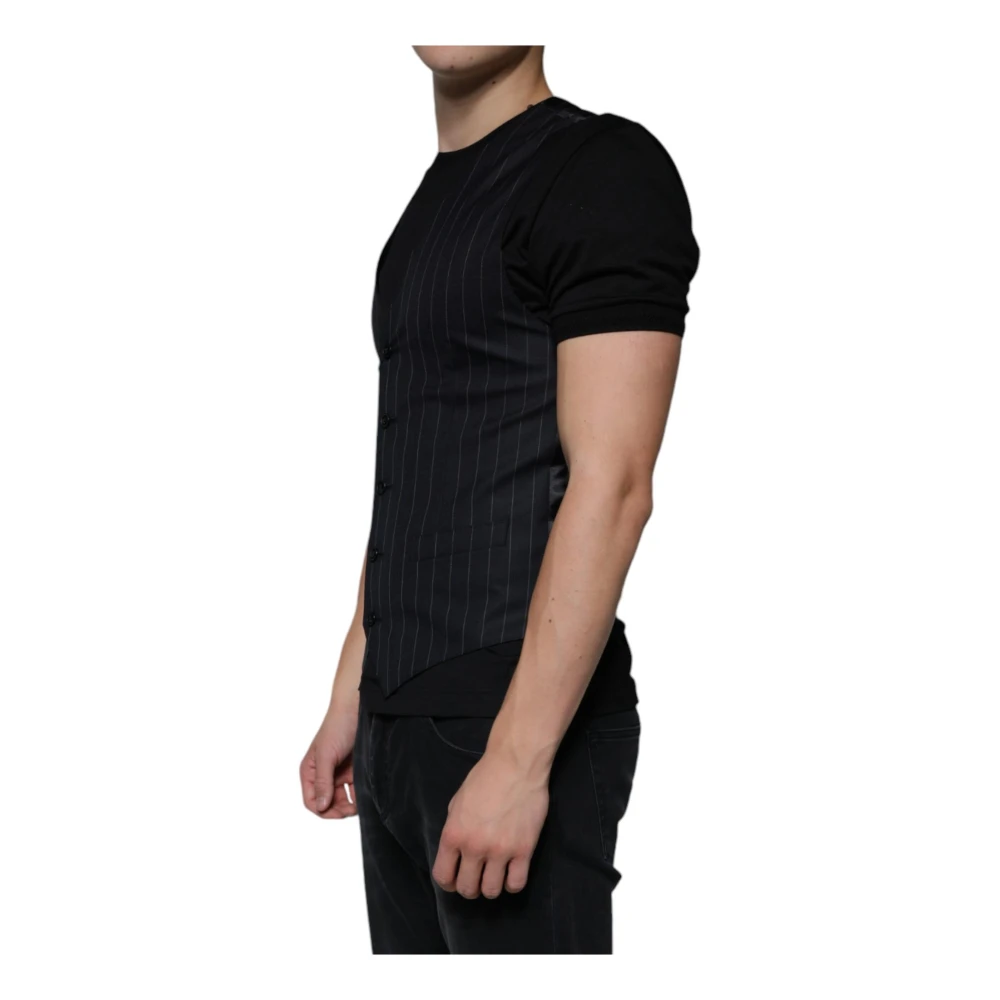 Dolce & Gabbana Zwart leren vest jurk formeel vest Black Heren