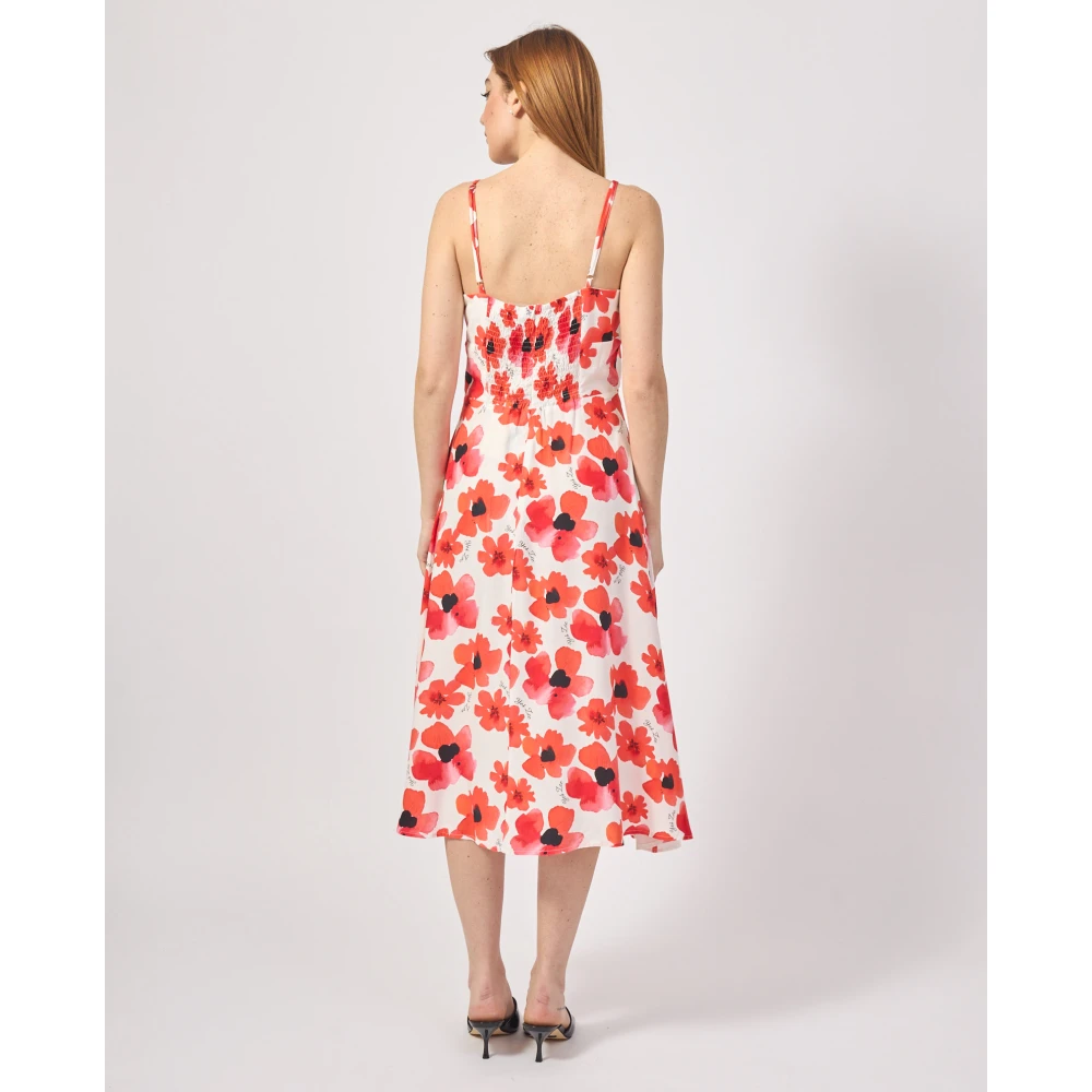 YES ZEE Rode Bloemen Lange Jurk met Dunne Bandjes Red Dames