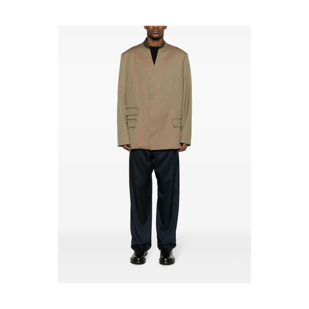 Maison Margiela Navy Blauwe Zijden Tapered Leg Broek Blue Dames