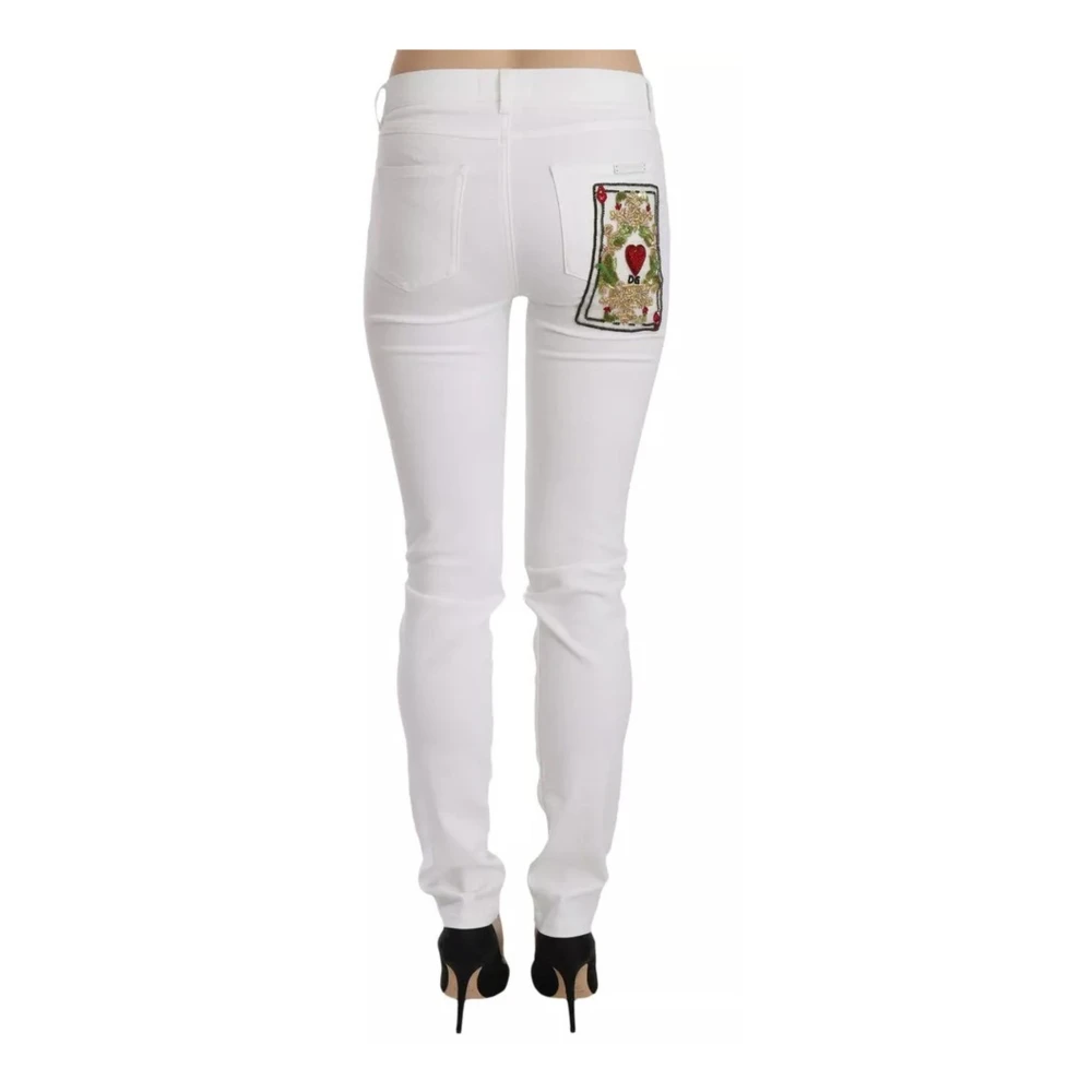Dolce & Gabbana Kristalversierde Skinny Jeans Wit White Dames
