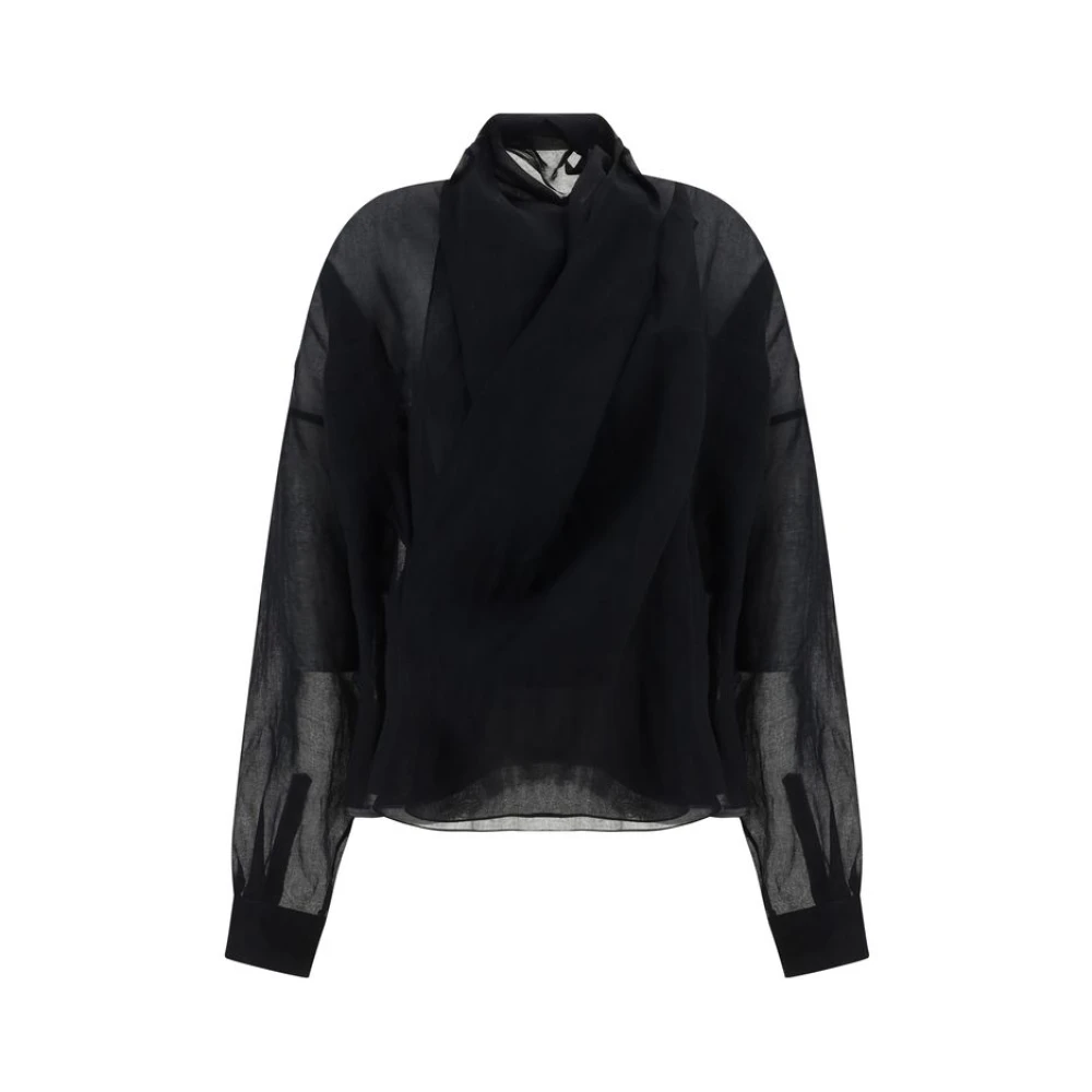 Quira Ruche-Effect Wrap Shirt met Dubbelrijige Voorkant Black Dames