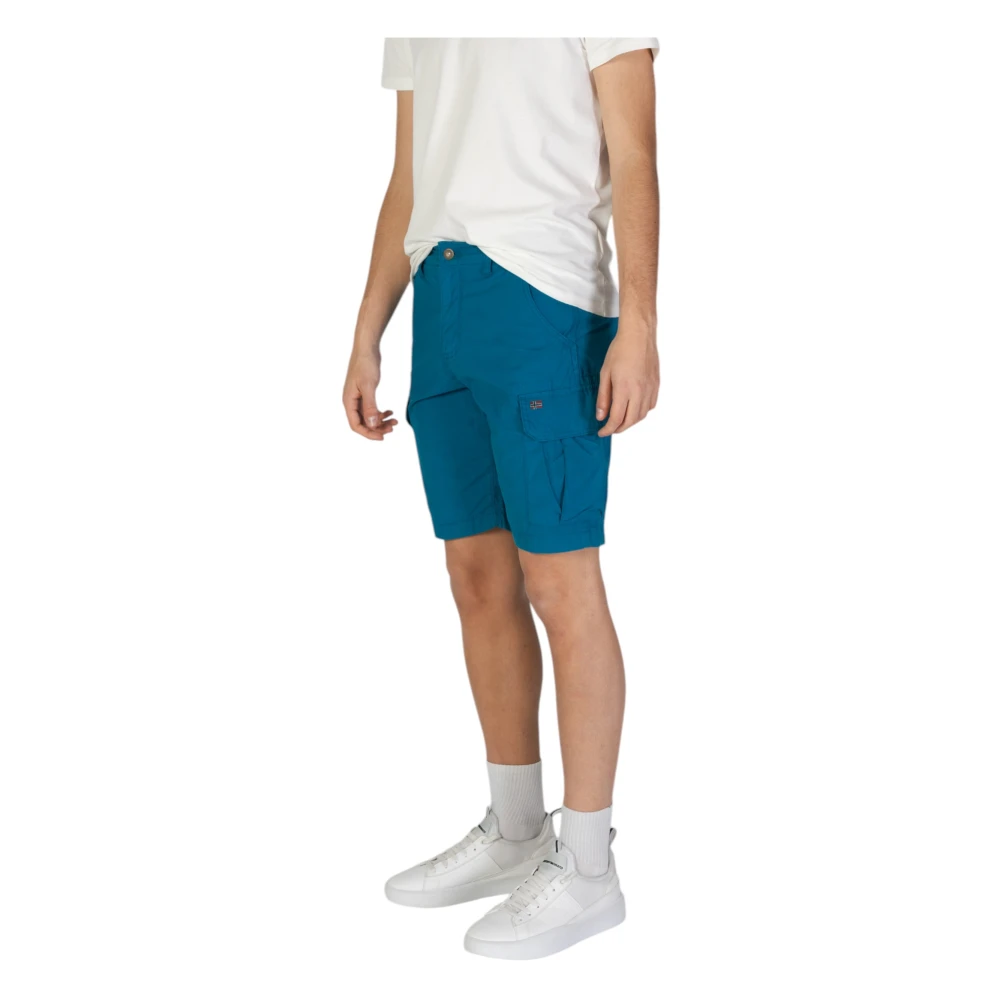 Napapijri Turquoise Katoenen Shorts met Meerdere Zakken Blue Heren
