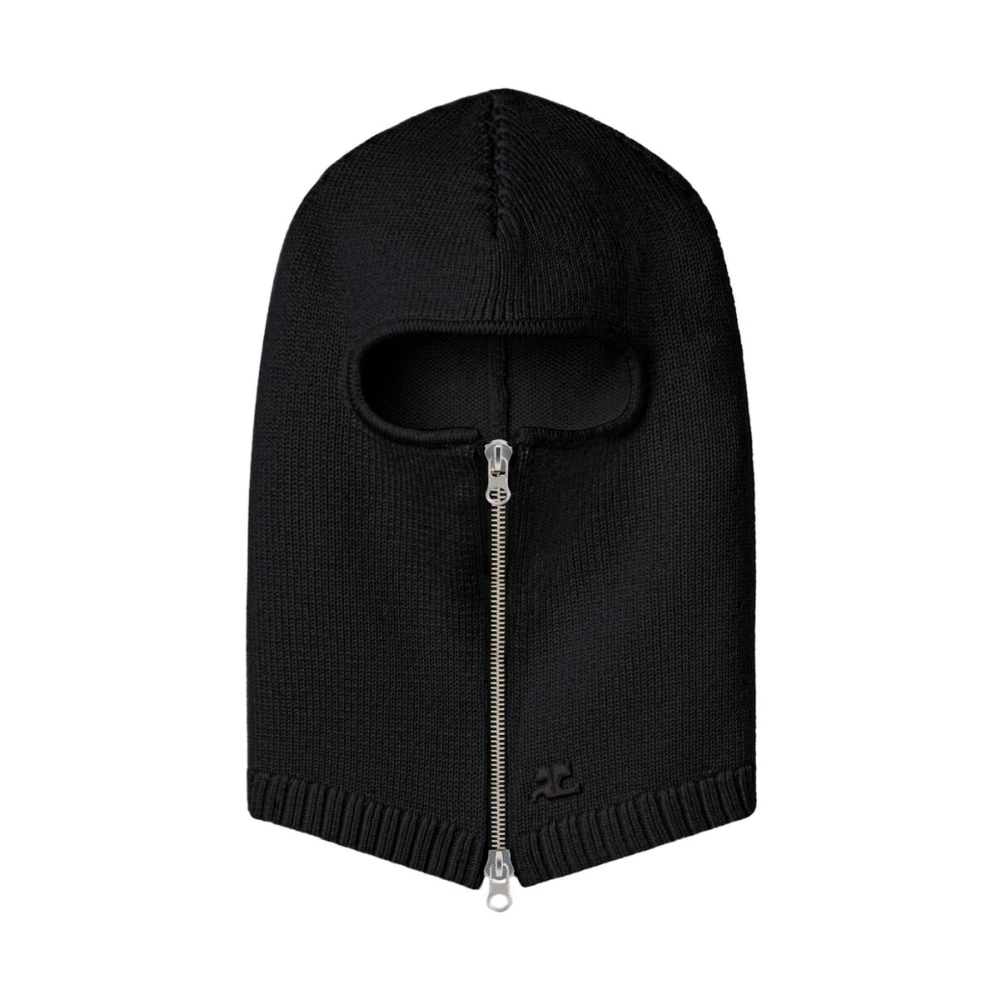 Courrèges Zwarte Wol Geborduurd Logo Rits Hoed Black Heren