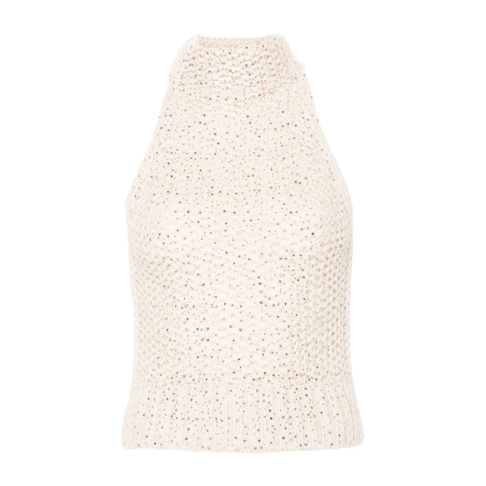 Ermanno Scervino Kristalversierde Naakte Wollen Trui White Dames