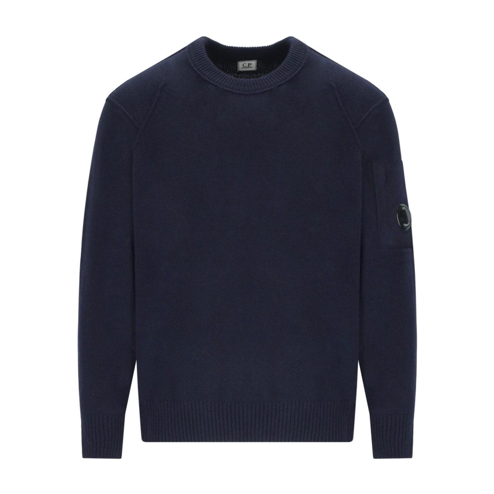 C.p. Company Blue Round-Neck Knitwear, Male, M, Midnight Wool Crewneck Jumper