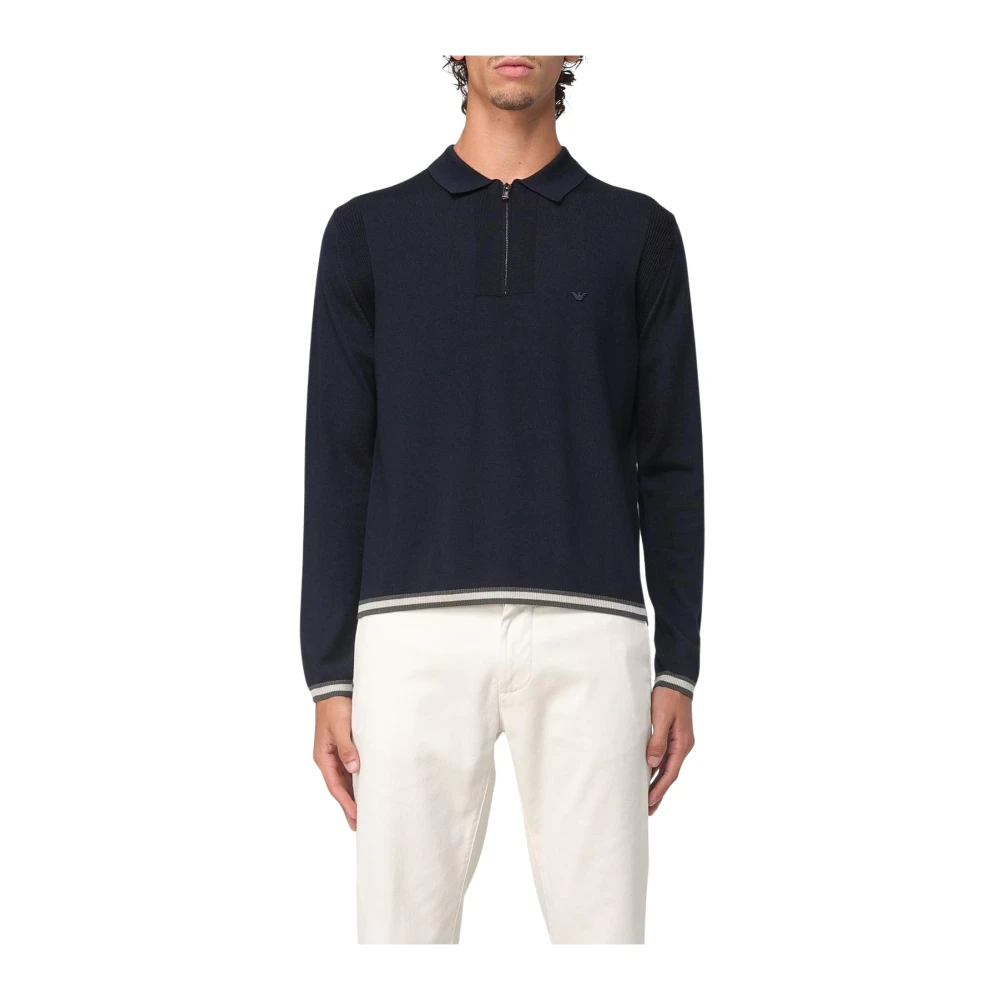 Emporio Armani Men's Blue Zip Collar Long Sleeve Top